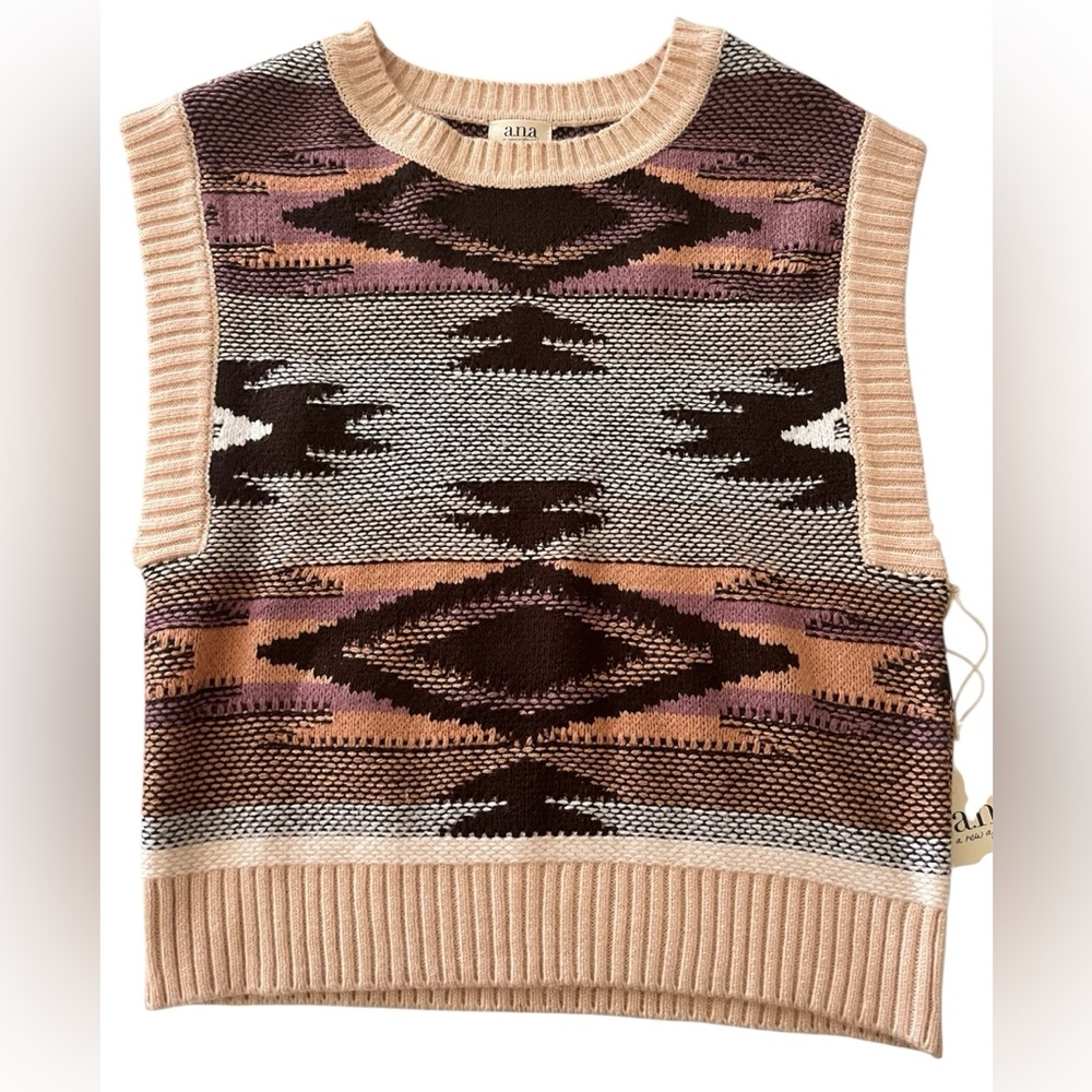 a.n.a Multicolor Knit Sweater Vest S Multi Pattern Bohemian